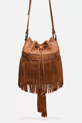 ITALIAN LEATHER FRINGE BUCKET BAG
