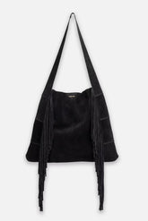 NERO ITALIAN SUEDE FRINGE HOBO