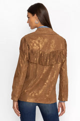 GOLD SHIMMER ITALIAN SUEDE FRINGE JACKET