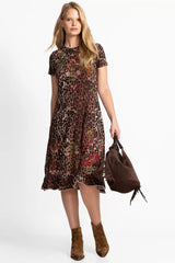 SHORT SLEEVE RUFFLE HEM DRESS