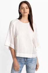 MIXED MEDIA DROP SHOULDER TOP