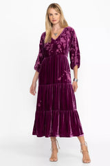 VELVET DOLMAN TIERED DRESS