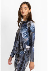 Women Active | Johnny Was Grey Peony Oversize Crop L/S Tee Grey Peony
