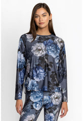 Women Active | Johnny Was Grey Peony Oversize Crop L/S Tee Grey Peony
