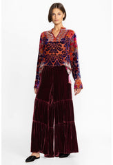 Women Bottoms | Johnny Was Black Velvet Tiered Wide Leg Pant Dark Spice