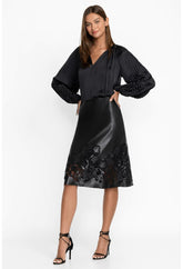 Women Bottoms | Johnny Was Enid Vegan Leather Midi Skirt Black