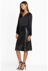 Women Bottoms | Johnny Was Enid Vegan Leather Midi Skirt Black