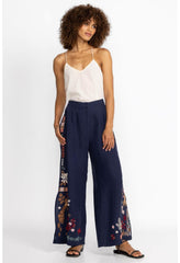 Women Bottoms | Johnny Was Zuzu High Slit Linen Pant Ink