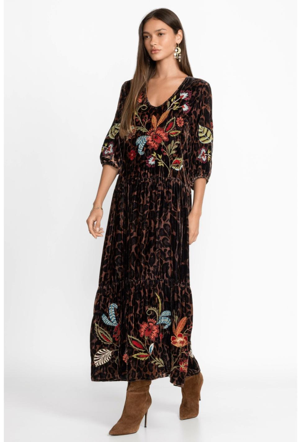 Women Dresses | Johnny Was Isabella Velvet Tiered Dress French Leopard
