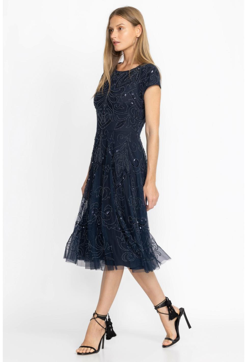 Women Dresses | Johnny Was Paisley Beaded Mesh Dress Navy