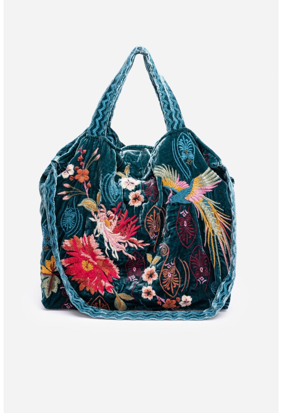 Women Handbags | Johnny Was Ashira Velvet Tote Bag Deep Teal