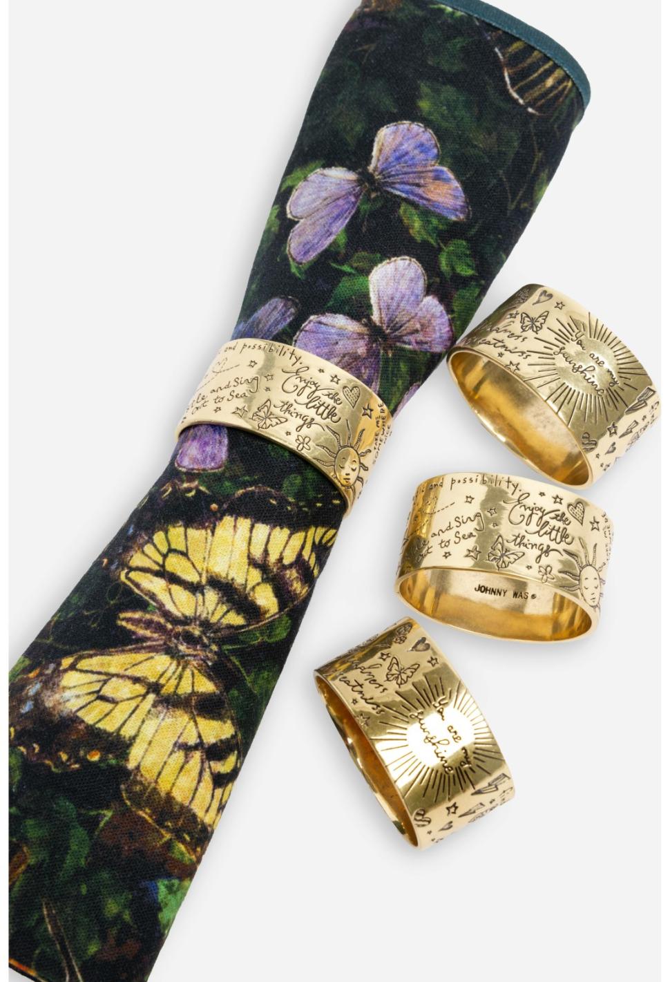 Women Home Accessories | Johnny Was Words Of Kindness Napkin Ring Set Gold