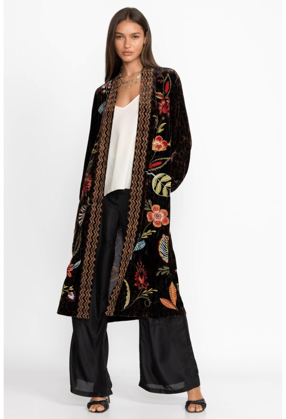 Women Kimonos | Johnny Was Isabella Velvet Bishop Sleeve Kimono Coat French Leopard