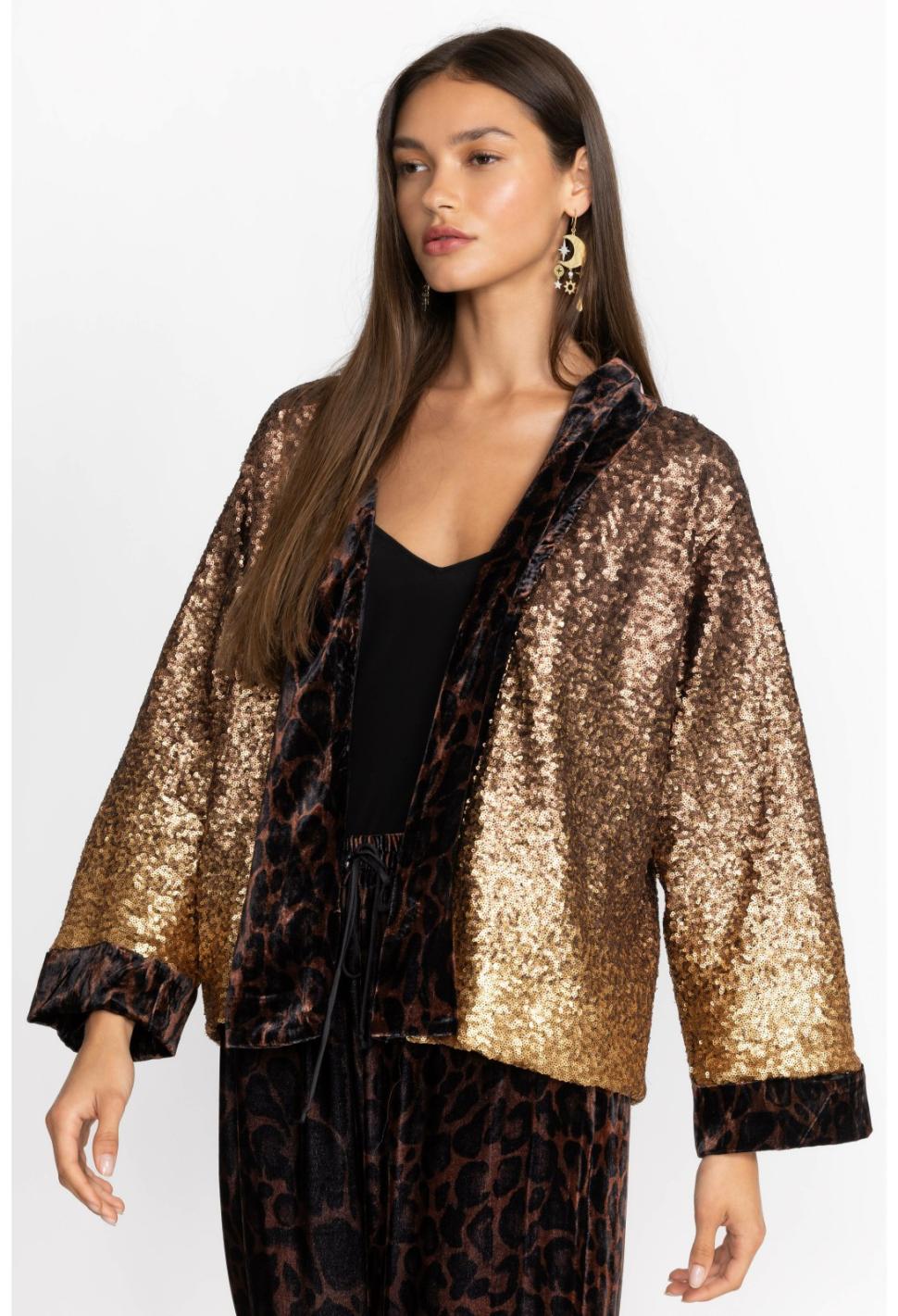 Women Kimonos | Johnny Was Sequin Gold Plaza Kimono Gold