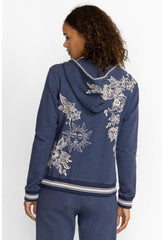 Women Outerwear | Johnny Was Addison Rib Detail Zipup Sweatshirt Heather Indigo