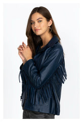 Women Outerwear | Johnny Was Frangia Leather Jacket Navy