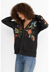 Women Outerwear | Johnny Was Isabella Zip Up Thermal Hoodie Black