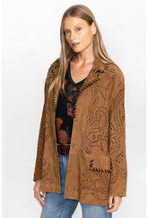 Women Outerwear | Johnny Was Laser Cut Suede Whipstitch Blazer Gold