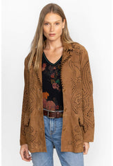 Women Outerwear | Johnny Was Laser Cut Suede Whipstitch Blazer Gold