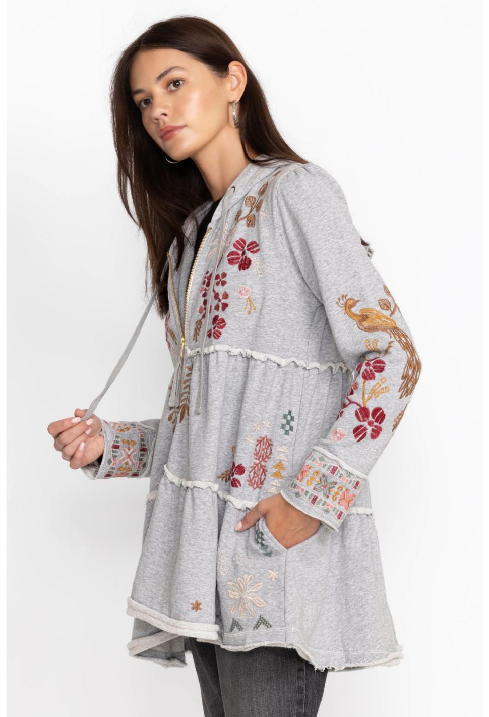 Women Outerwear | Johnny Was Zuzu Tiered Hoodie Light Heather