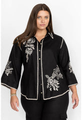 Women Tops | Johnny Was Addison Kimono Sleeve Shirt Black