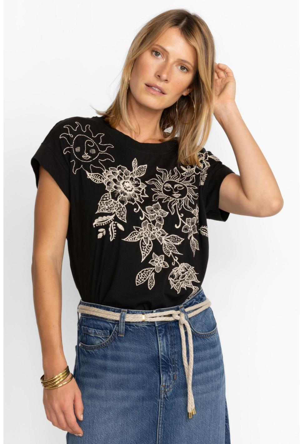 Women Tops | Johnny Was Addison Relaxed Tee Black