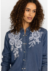 Women Tops | Johnny Was Alicent Denim Button Down Shirt Denim Blue