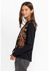 Women Tops | Johnny Was Ananke Button Neck Long Sleeve Tee Black