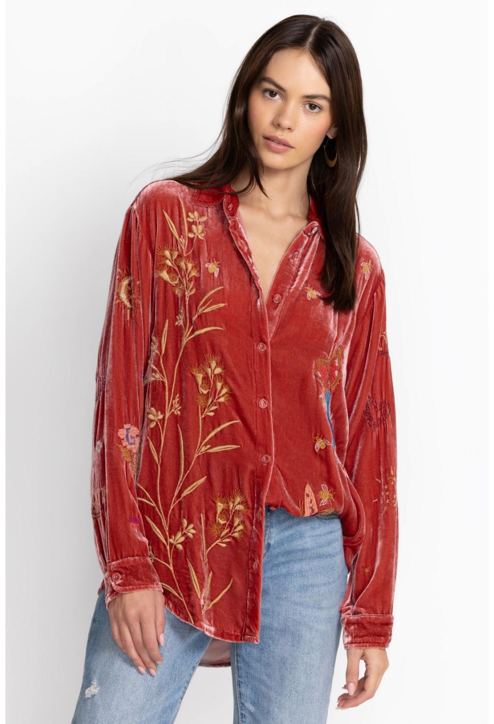 Women Tops | Johnny Was Aria Oversized Shirt Garnet Rose