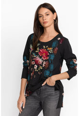 Women Tops | Johnny Was Ashira Raw Seam Long Sleeve Tee Black