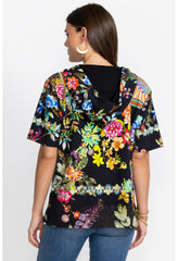 Women Tops | Johnny Was Black Dreamer Short Sleeve Notched Pullover Hoodie Dreamer Noir