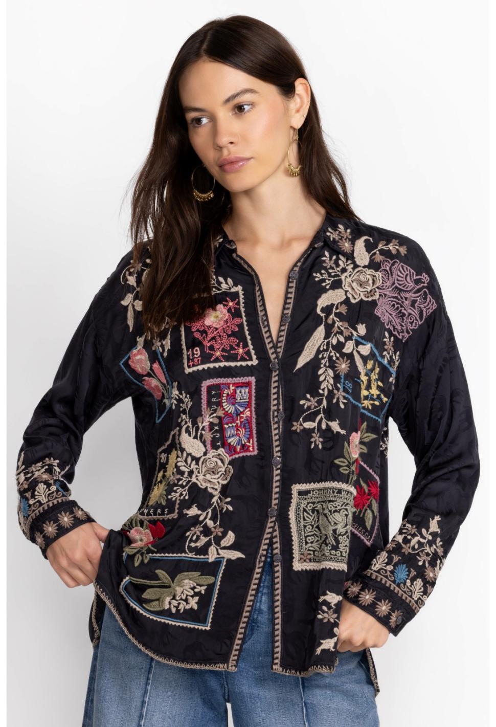 Women Tops | Johnny Was Briony Blouse Sanded Black