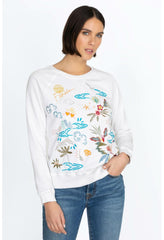 Women Tops | Johnny Was Florida Raglan Sweatshirt White