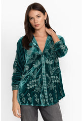 Women Tops | Johnny Was Georgina Velvet Oversized Shirt Deep Teal
