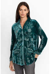 Women Tops | Johnny Was Georgina Velvet Oversized Shirt Deep Teal