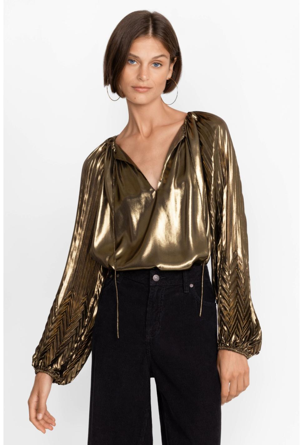 Women Tops | Johnny Was Golden Gem Pleated Blouse Gold