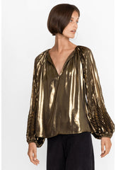Women Tops | Johnny Was Golden Gem Pleated Blouse Gold