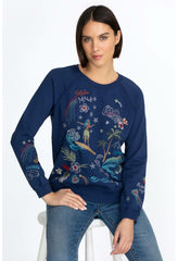 Women Tops | Johnny Was Hawaii Raglan Sweatshirt Navy