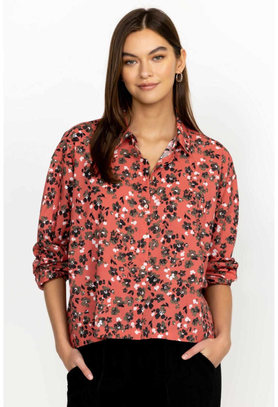 Women Tops | Johnny Was High Low Button Shirt Pale Blush Orchid Floral