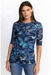 Women Tops | Johnny Was Holly Ruched Sleeve Mesh Top Holly