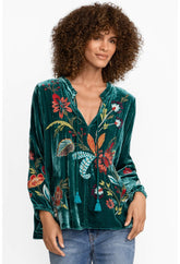 Women Tops | Johnny Was Isabella Velvet Field Blouse Deep Teal