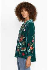 Women Tops | Johnny Was Isabella Velvet Field Blouse Deep Teal