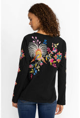 Women Tops | Johnny Was Julie Raw Seam Henley Black