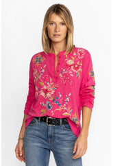 Women Tops | Johnny Was Julie Raw Seam Henley Fuchsia