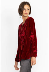 Women Tops | Johnny Was Junie Velvet Relaxed Blouse Rich Red
