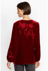 Women Tops | Johnny Was Junie Velvet Relaxed Blouse Rich Red