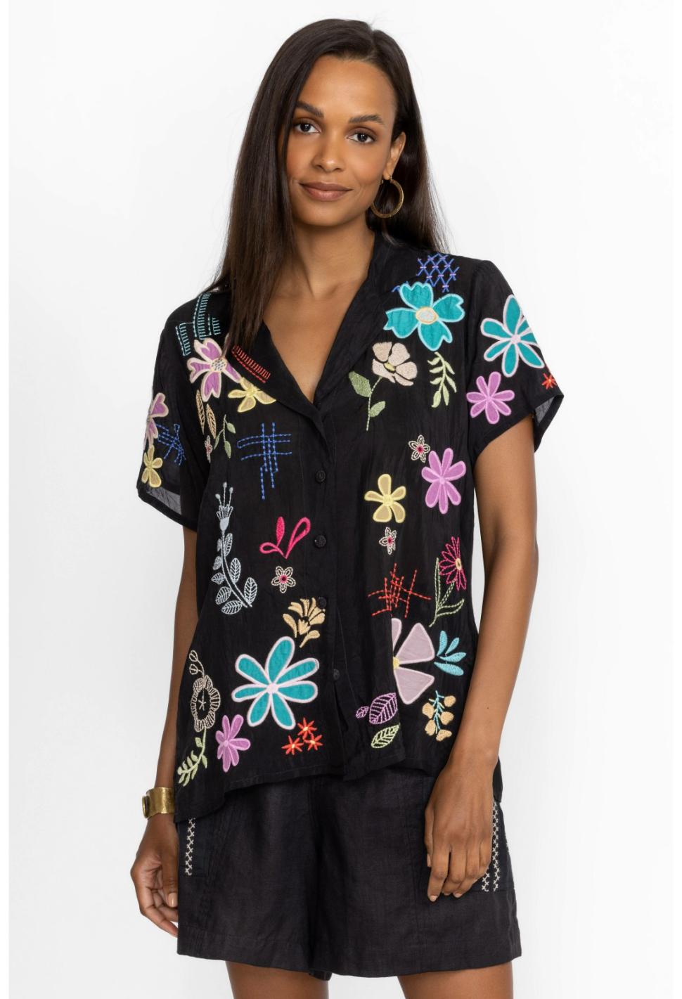 Women Tops | Johnny Was Kiki Applique Blouse Black