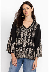 Women Tops | Johnny Was Liona V-Neck Kimono Sleeve Tee Black