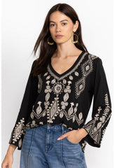 Women Tops | Johnny Was Liona V-Neck Kimono Sleeve Tee Black