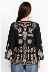 Women Tops | Johnny Was Liona V-Neck Kimono Sleeve Tee Black